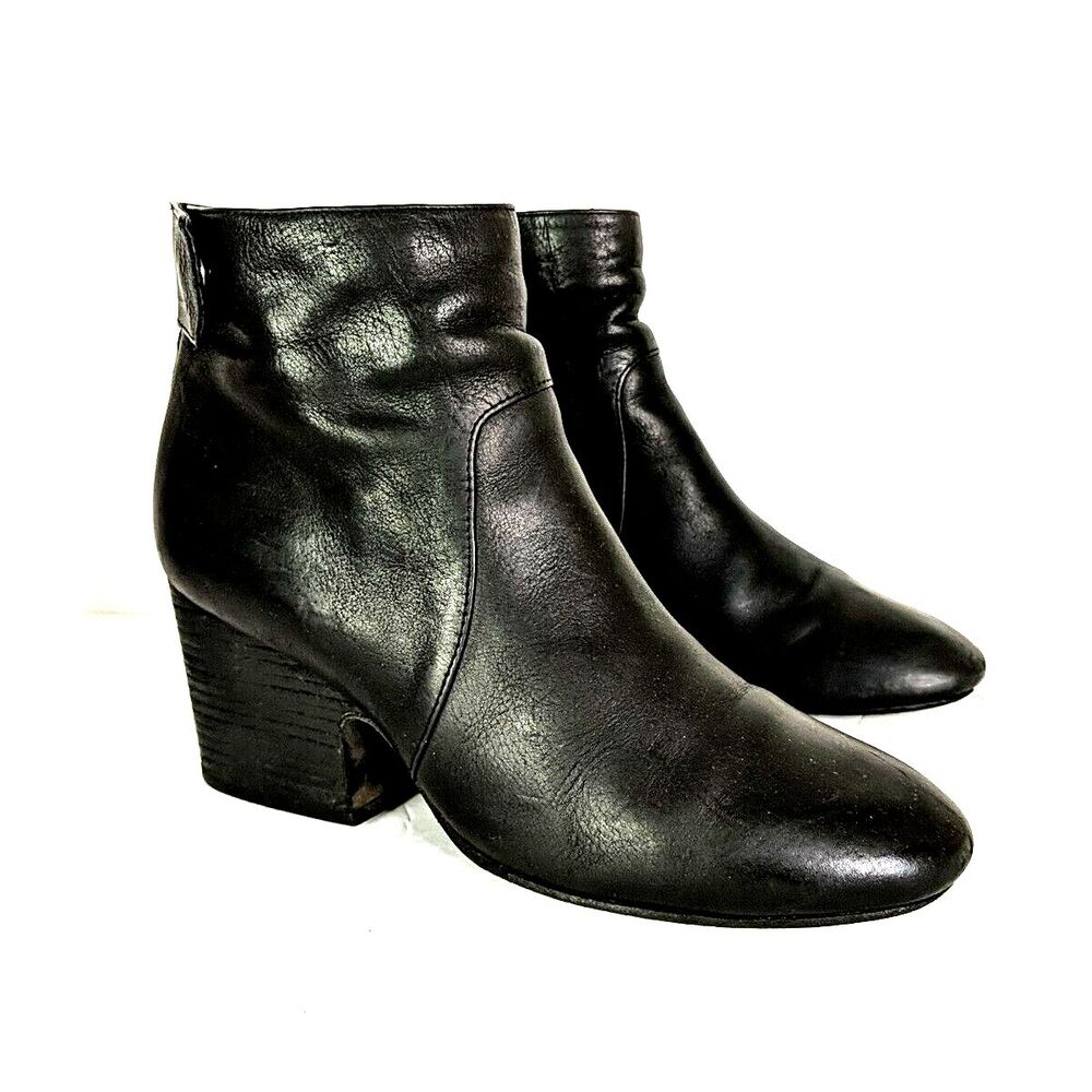 Eileen Fisher Harris Black Leather Boot Block Heel Back Zip Women Size 9.5